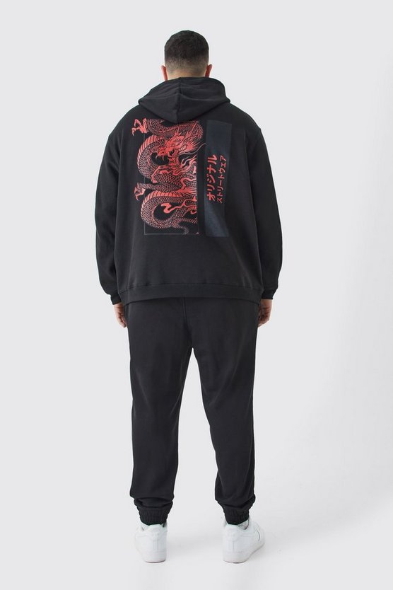 Plus Oversize Hoodie mit Drachen-Print