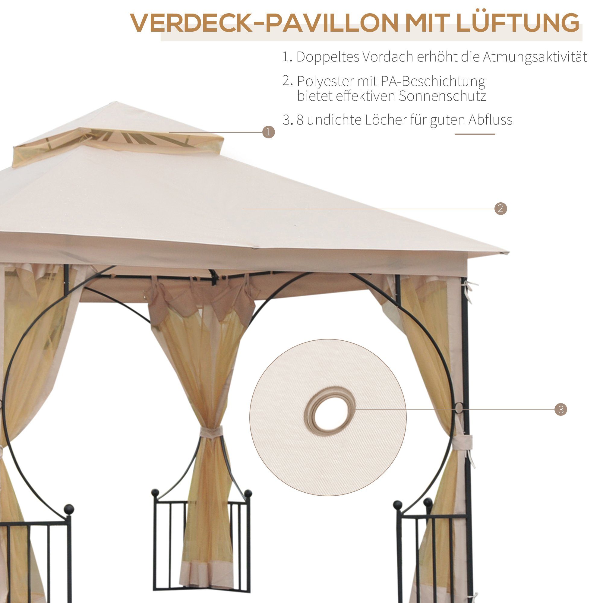 Outsunny Pavillon Gartenpavillon mit Doppeldach