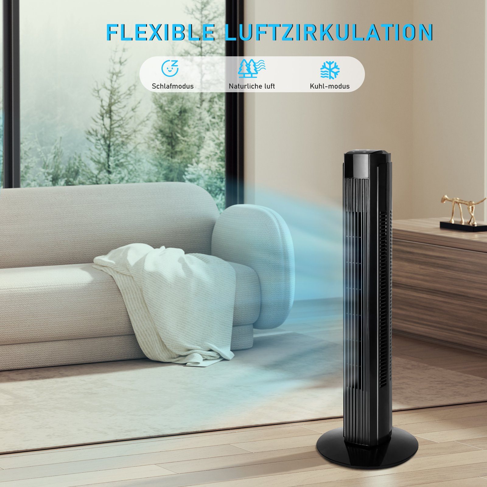 Nettlife Turmventilator Leise 90° Oszillation mit Fernbedienung Standventilatoren Timer, ‎Timer, LED-Licht, Ferngesteuert, Oszillierend