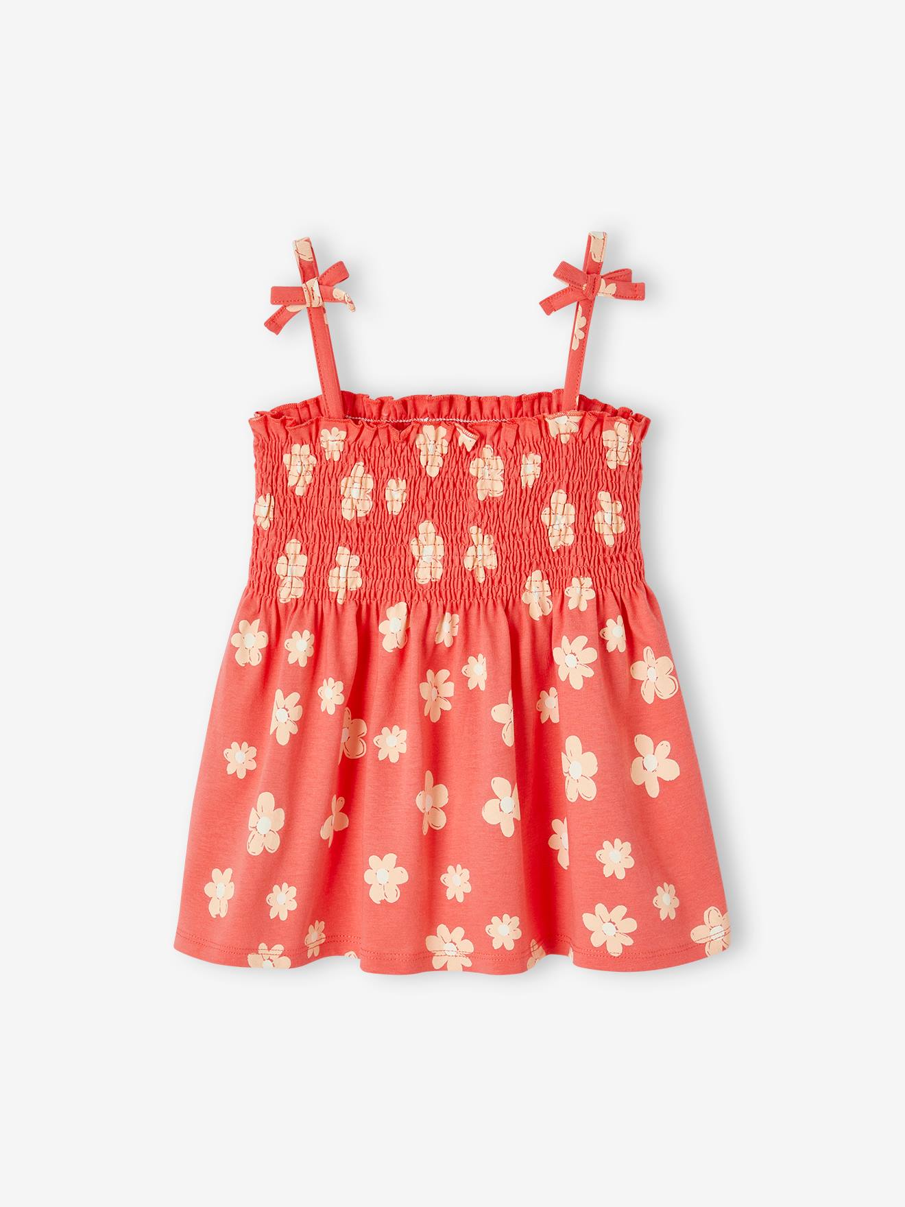 Vertbaudet Mädchen Top mit Blumenprint, gesmokt Oeko-Tex - pfirsich