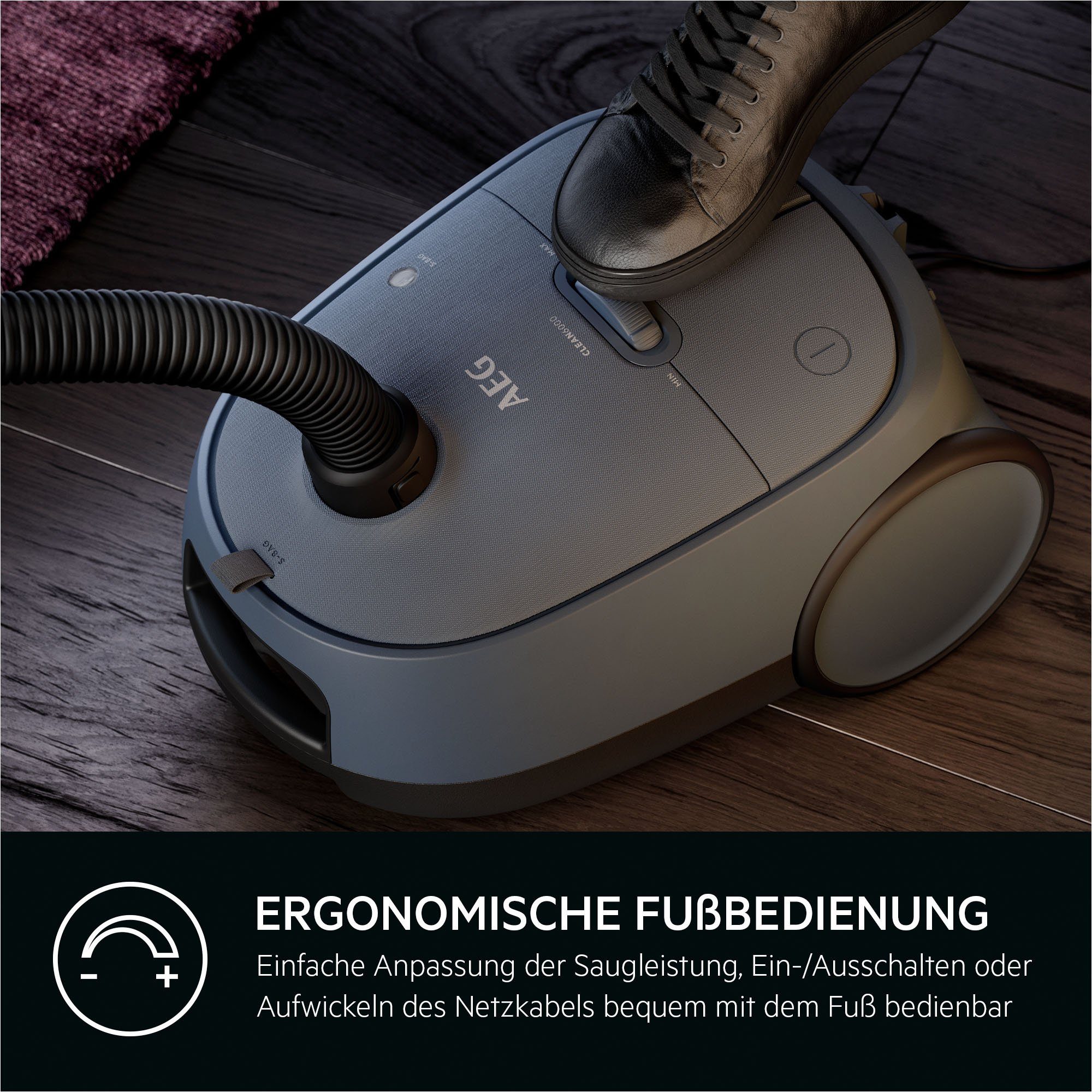 AEG Bodenstaubsauger CLEAN 6000 (AB61C2DB), 850 W, mit Beutel, hohe Saugleistung, inkl. Zusatzdüsen, 50 % Recyclingkunststoff