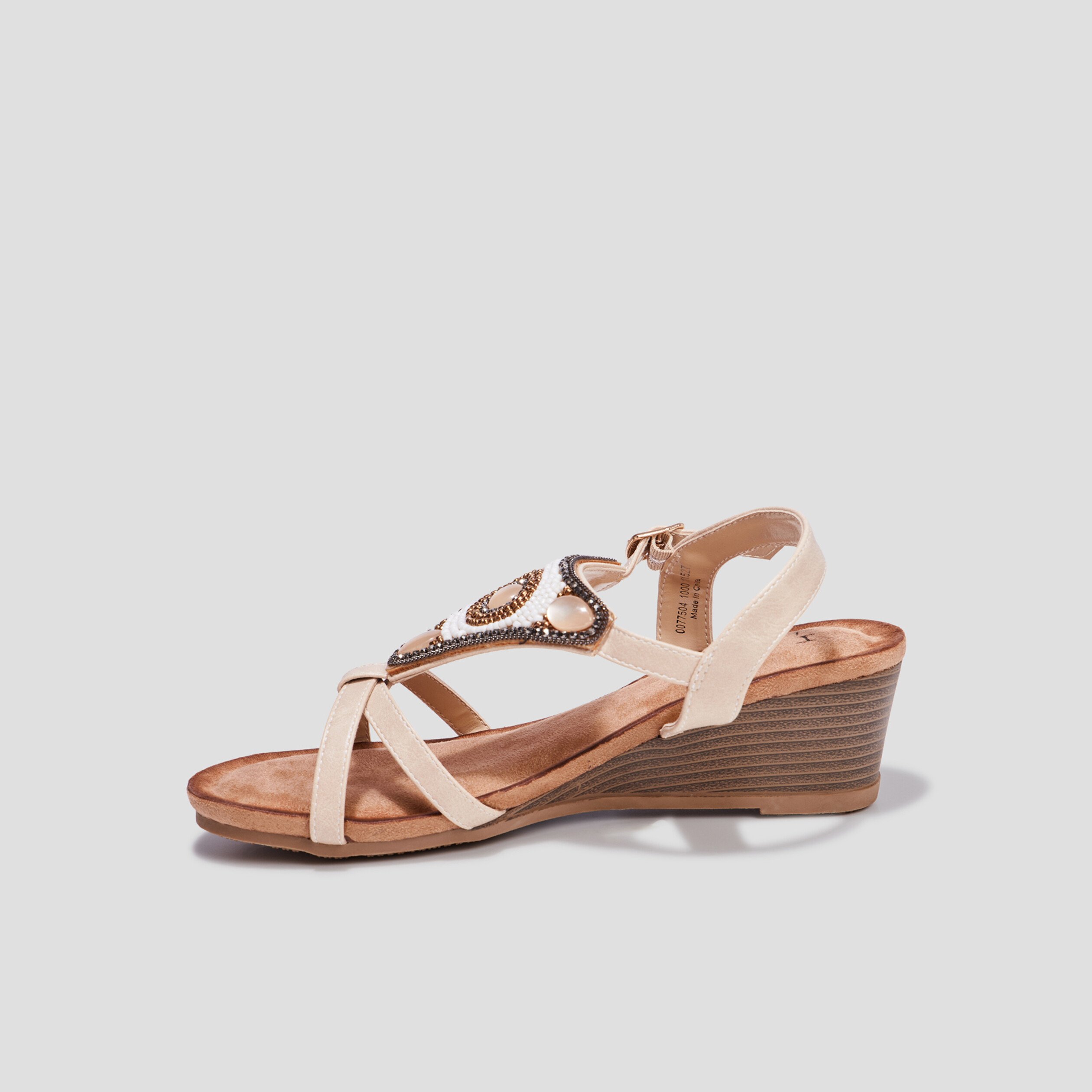 Sandales compensées bijoux et perles sable femme | La Halle