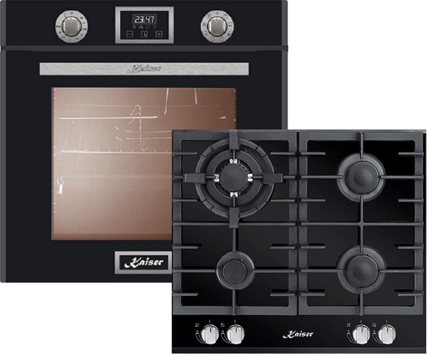 Kaiser Küchengeräte Backofen-Set EH 6326 SP +KCG 6380, Elektro Backofen, Autark, 79L,10 Funktionen+Gas-Kochfeld, 60cm