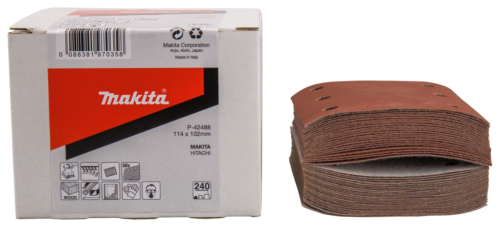 Makita Accessories P-42488 Papier ścierny 114x102 K240 Czerwony rzep 50 sztuk