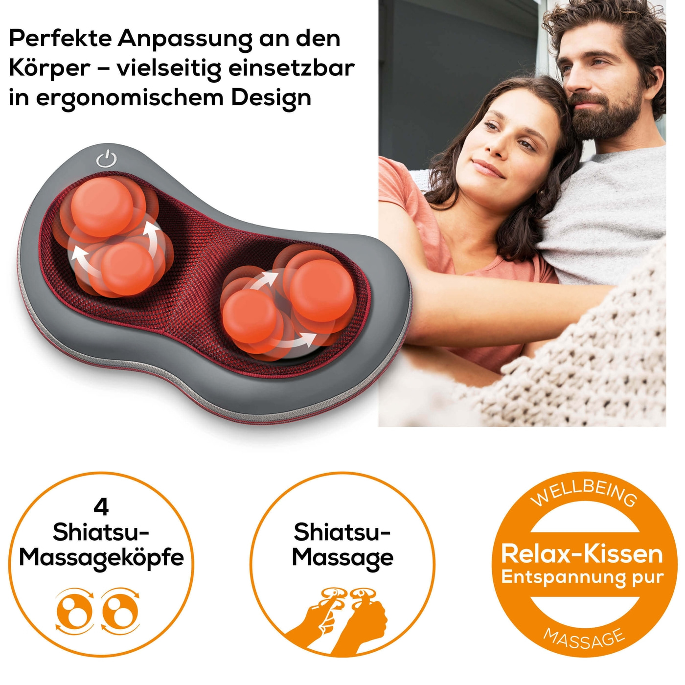 Beurer Shiatsu-Massagekissen MG 149-Fixierbares Massagekissen in ergonomischen Design, Licht- & Wärmefunktion