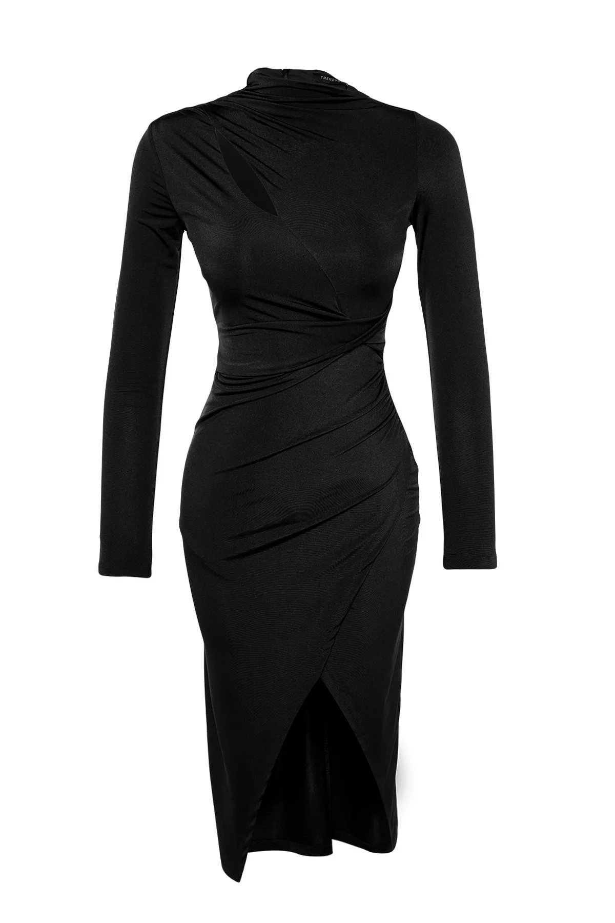 Trendyol Collection  Schwarzes, tailliertes, gestricktes, elegantes Abendkleid mit Fenster-/Ausschnittausschnitt TPRAW24EL00143