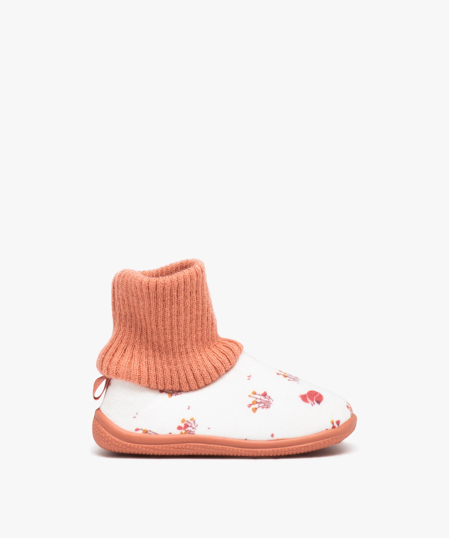 Chaussons fille imprimés en velours et à col chaussette beige | GEMO