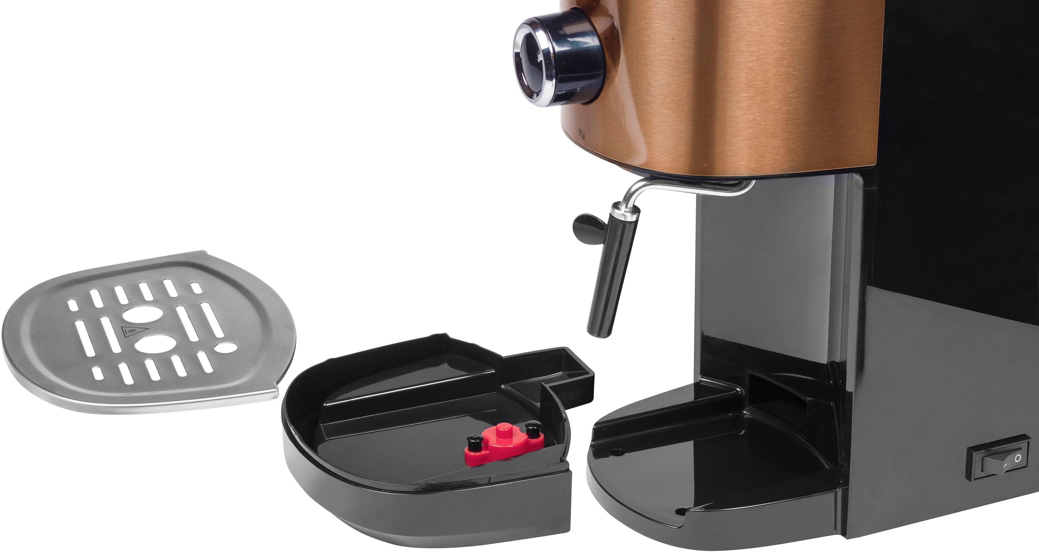 bestron Espressomaschine AES1000CO, für 2 Tassen, mit schwenkbarer Dampfdüse, 15 bar