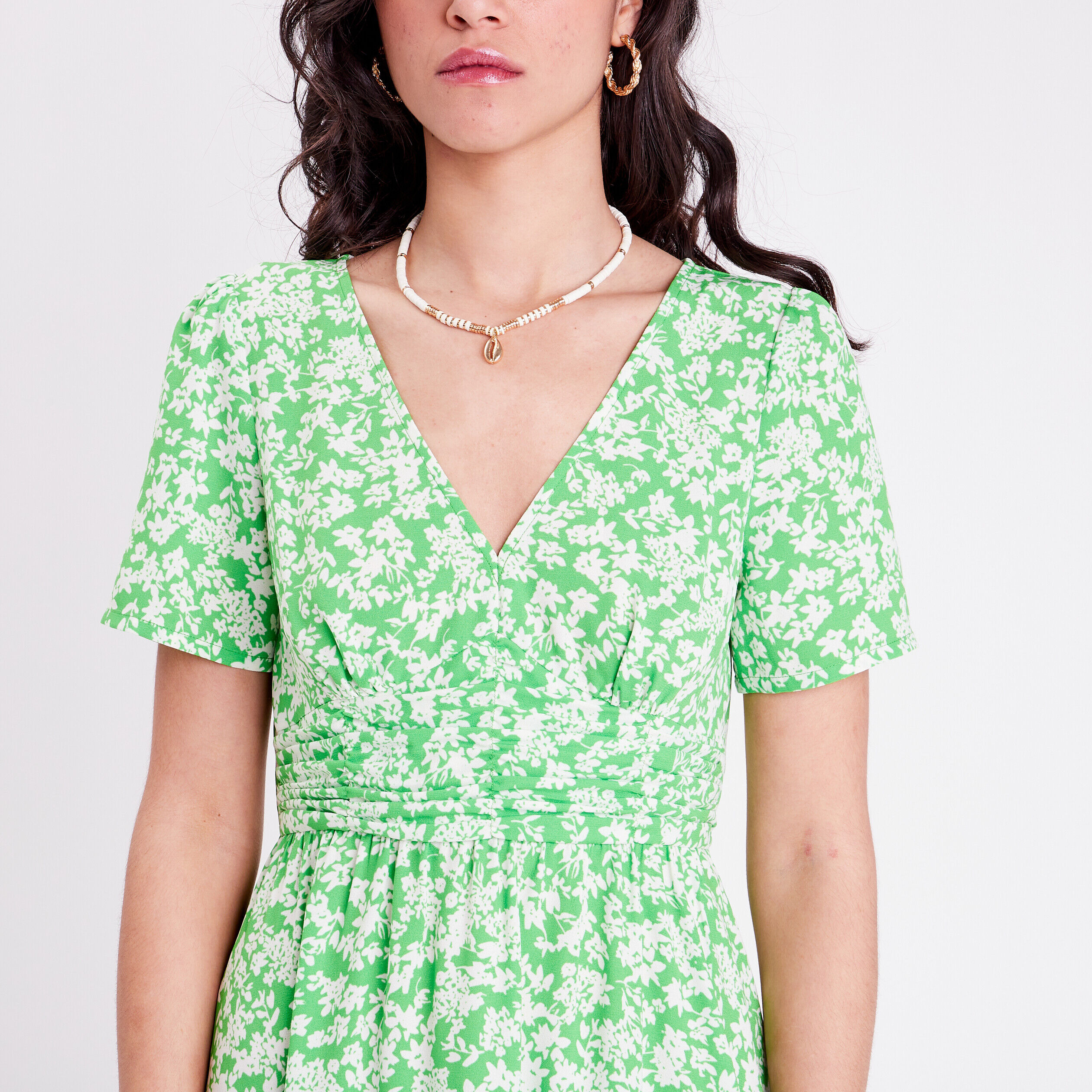 Robe évasée manches courtes vert clair femme | Cache Cache