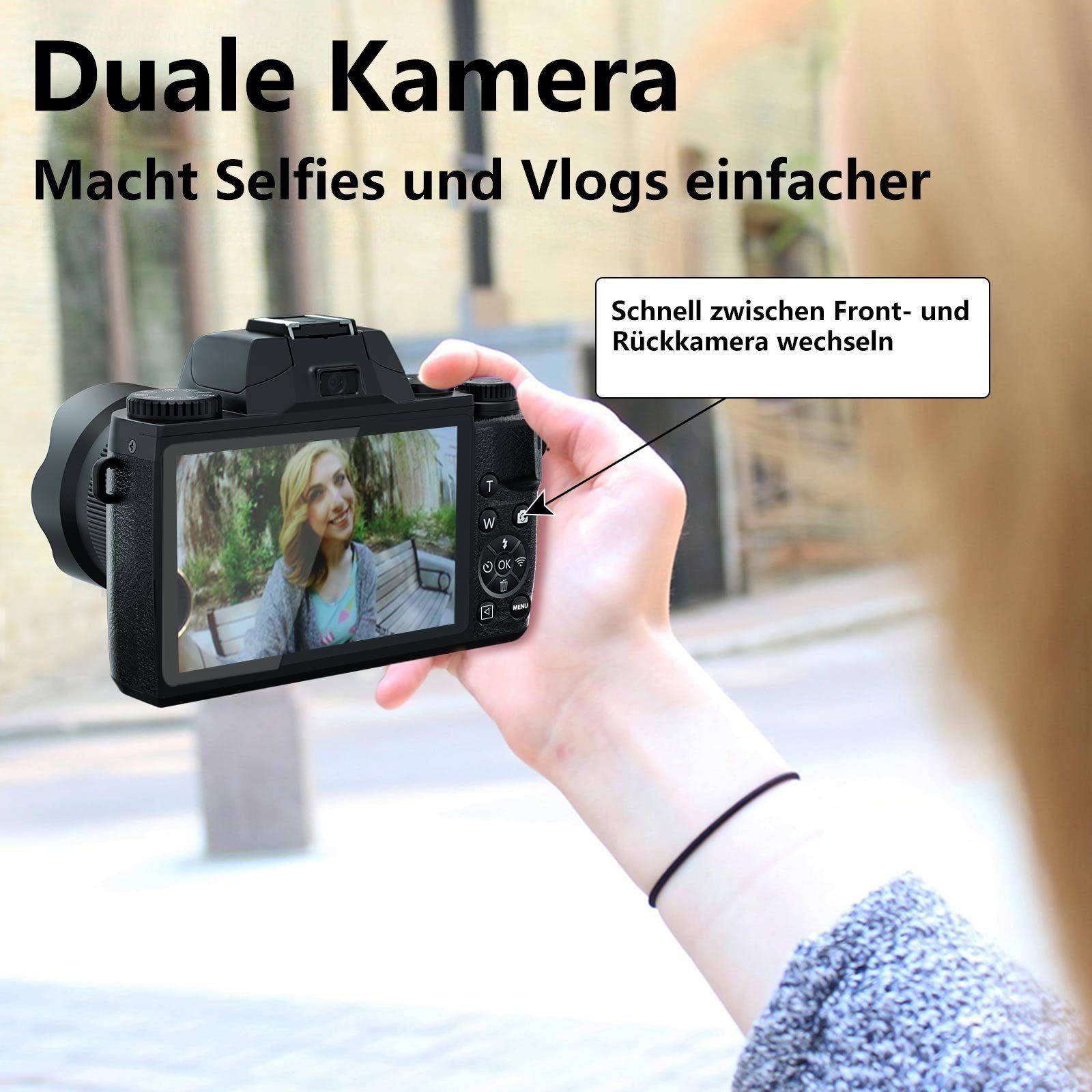 Fine Life Pro W5 Digitalkamera 64MP Kompaktkamera Superzoom-Kamera (64 MP, 16x opt. Zoom, WLAN (Wi-Fi), inkl. 4K 64MP Digitalkamera, Kostenlose 64GB Speicherkarte, Inklusive Handtasche)