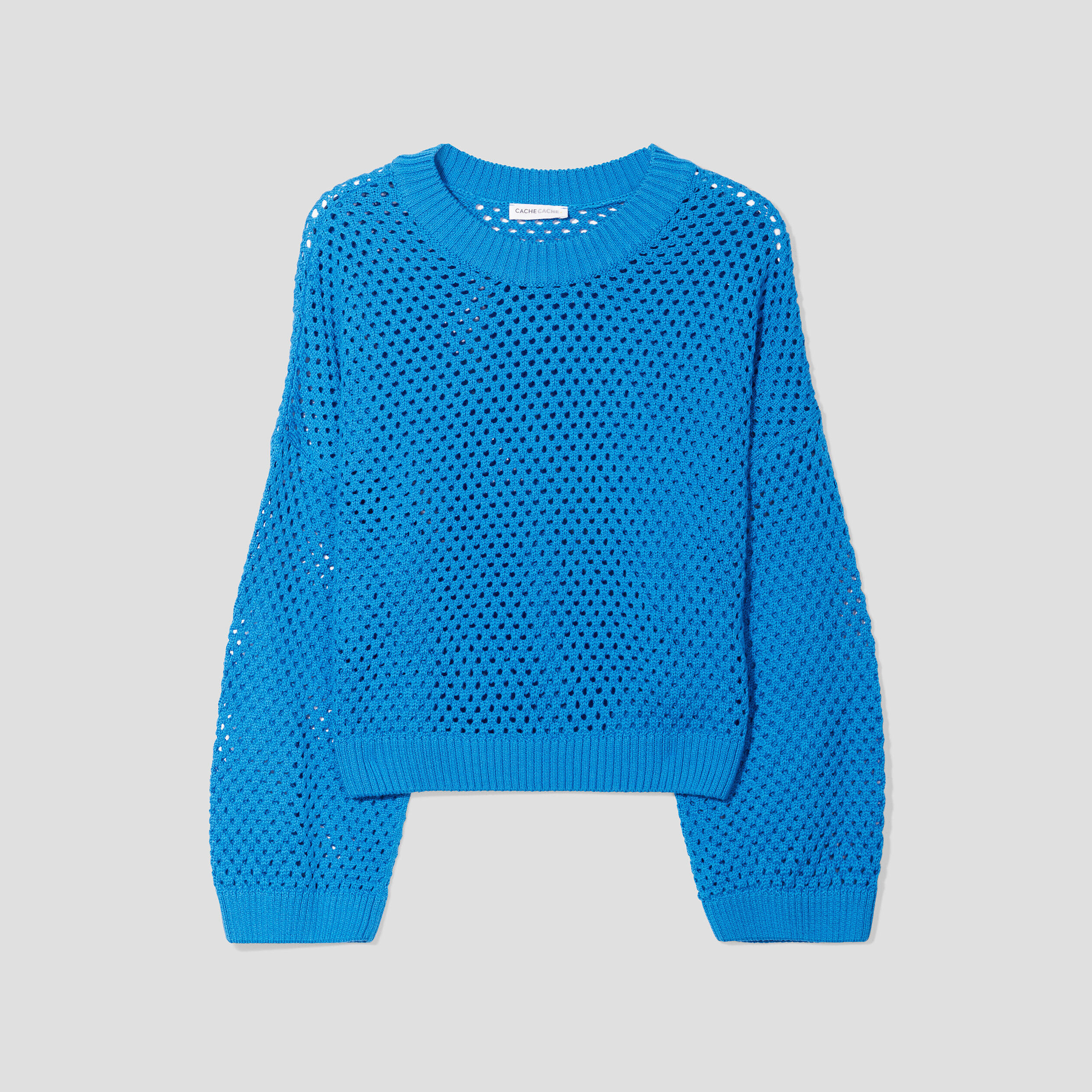 Pull ajouré col rond bleu femme | Cache Cache