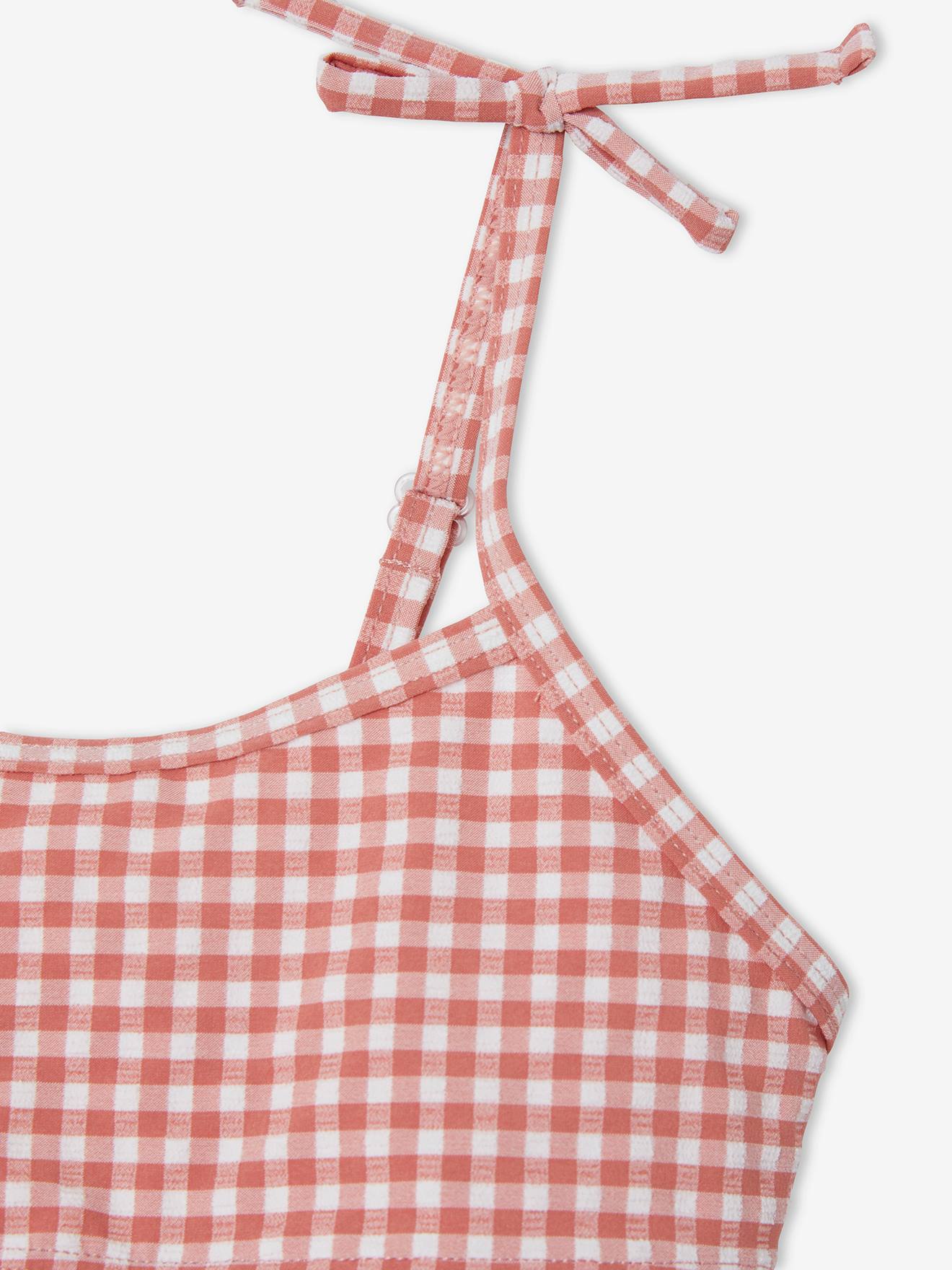 Vertbaudet Mädchen Bikini, Vichy-Karo - koralle