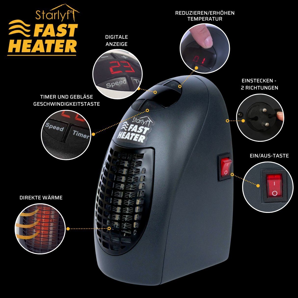 Starlyf Heizlüfter Fast Heater, 400 W, tragbare und leistungsstarke Steckdosen Mini Heizung