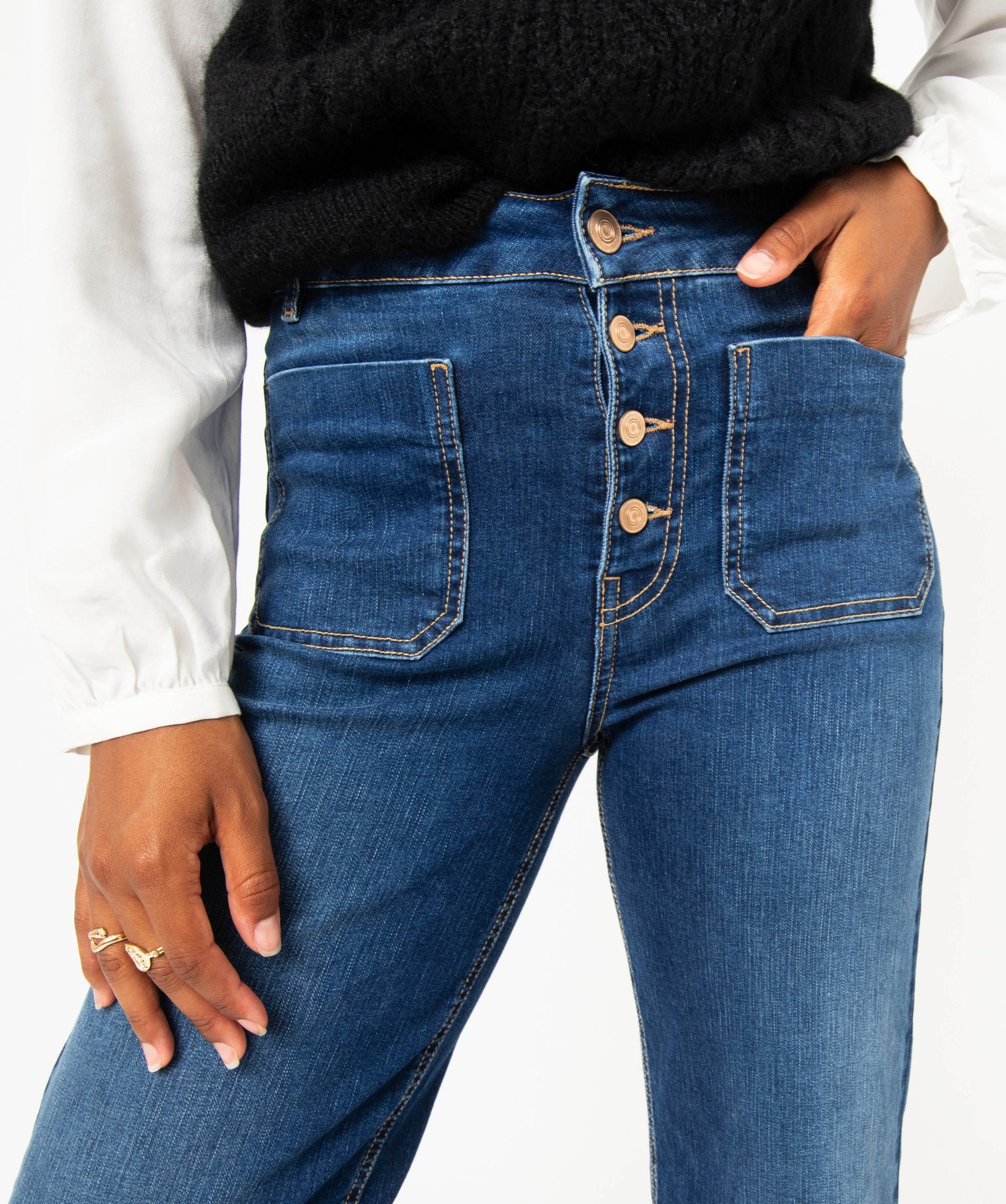 Jean flare avec braguette boutonnée femme stone | GEMO