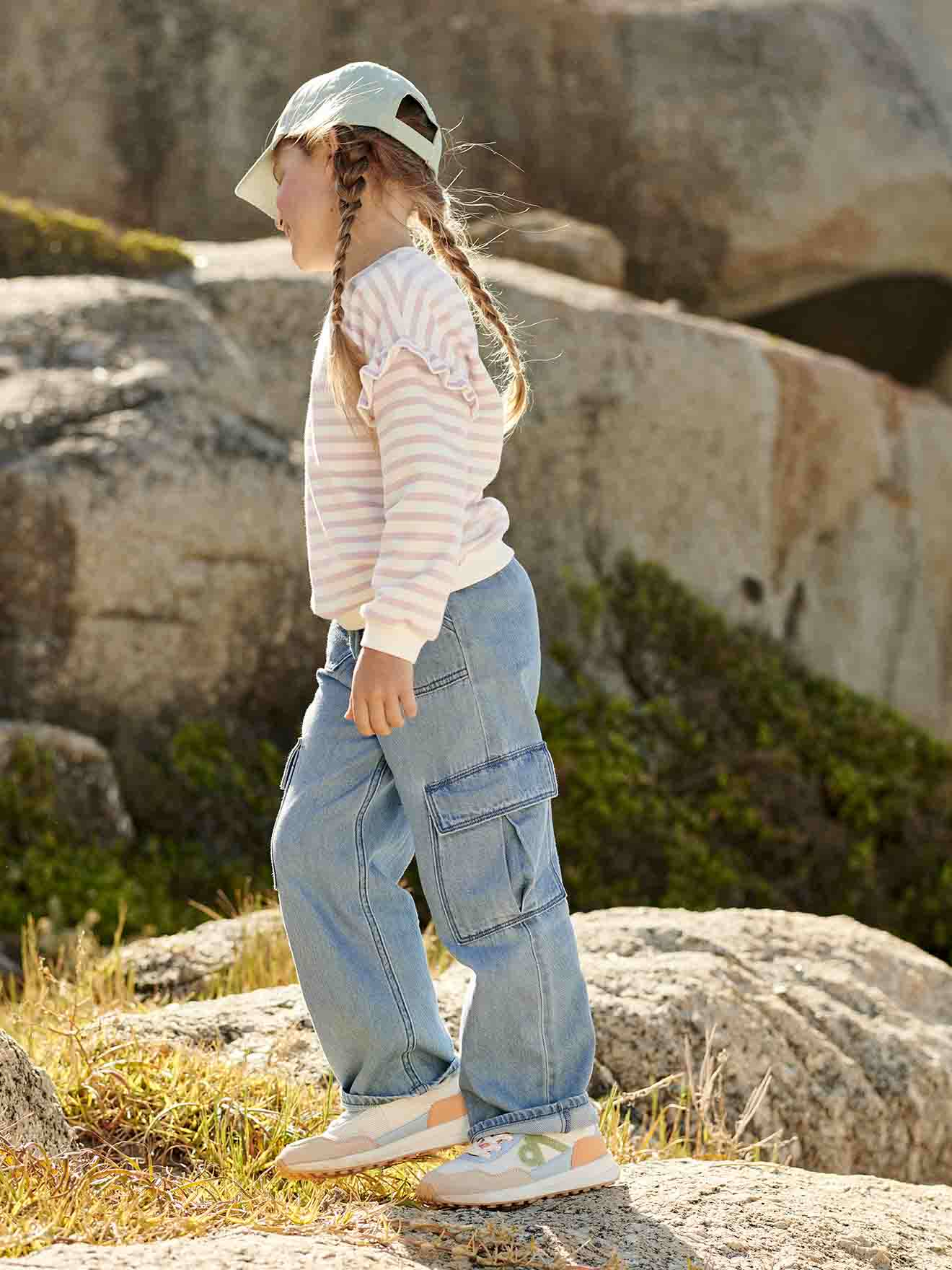 Vertbaudet Mädchen Cargo-Jeans mit Schlupfbund Oeko-Tex - blue stone