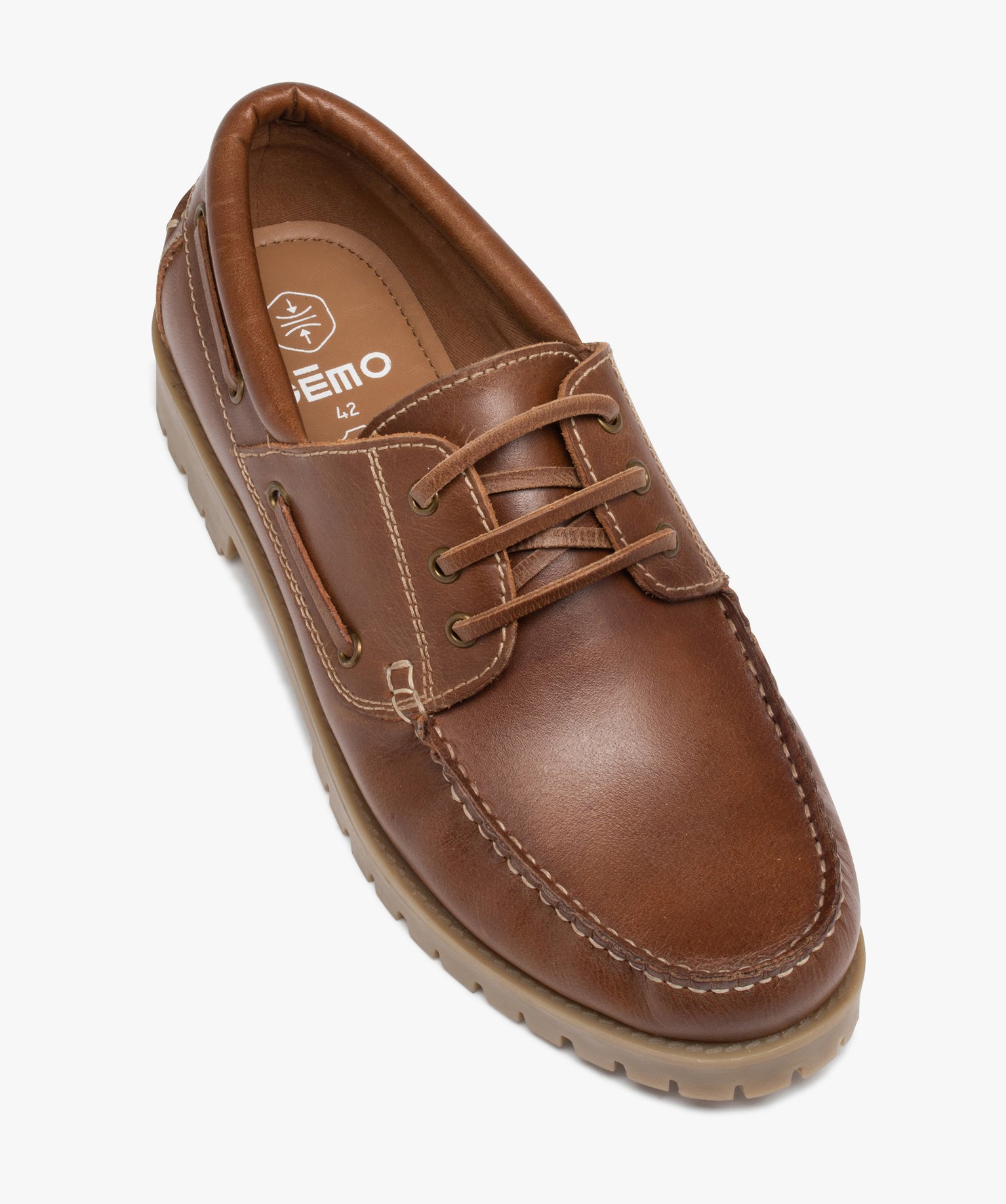 Chaussure bateau dessus cuir homme marron | GEMO