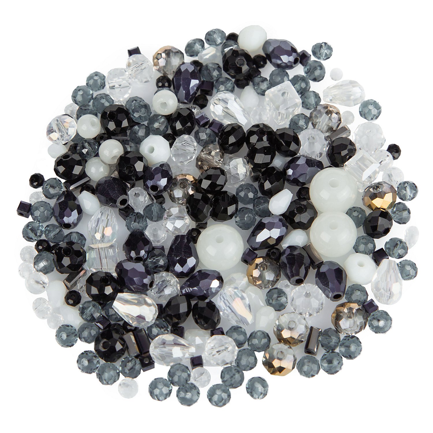Facettierte Glasperlen, schwarz-weiß, 3–9 mm, 25 g
