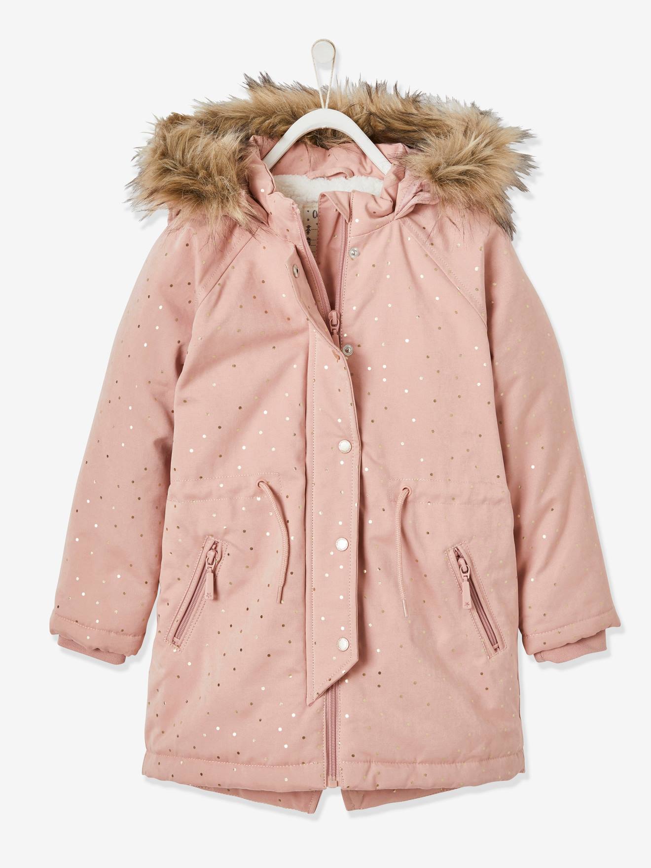 Parka à capuche à pois irisés fille vert clair