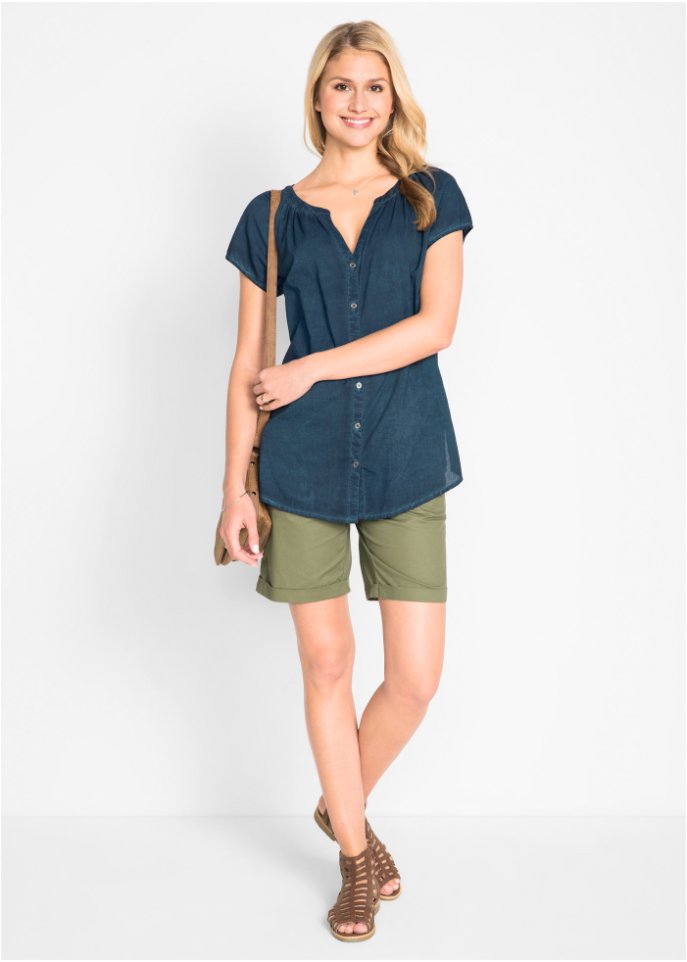 Cold-dyed-Bluse aus Bio-Baumwolle, Kurzarm