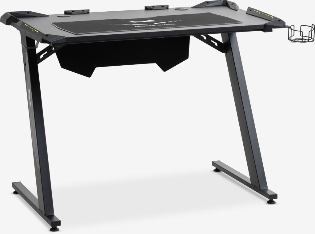 LINDHOLM Gold LINDHOLM 60x110 Gaming Table with LEDs and Cup Holder Black