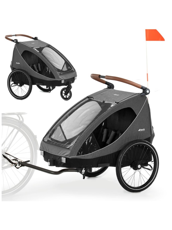 Hauck 2in1 Fahrradanhänger Dryk Duo für 2 Kinder (bis 44 in grau,schwarz günstig kaufen onesize
