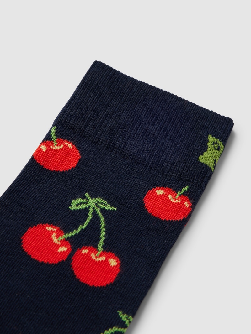 Socken mit Allover-Motiv Modell 'Cherry' in marineblau
