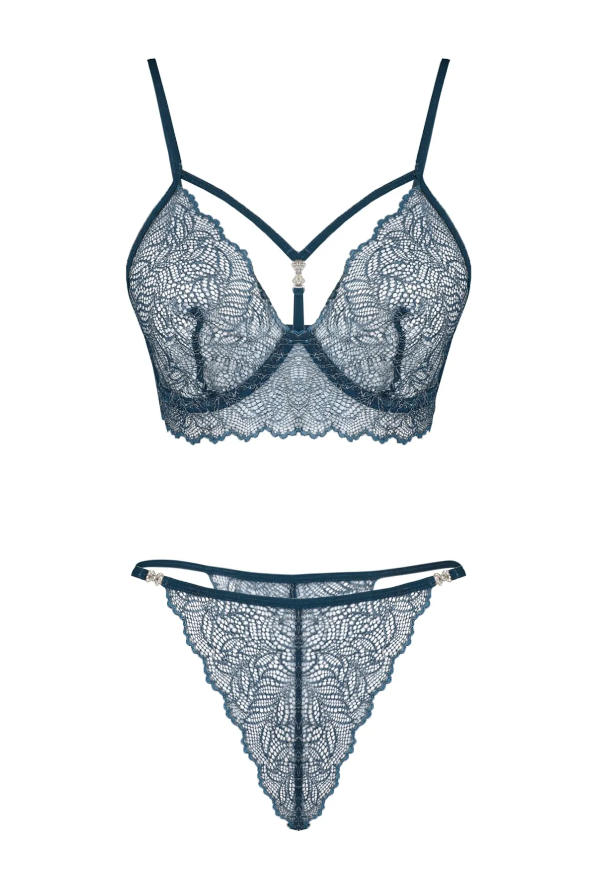Trendyol Collection  Marineblaues Unterwäsche-Set mit Spitzenzubehör und detaillierten Paspeln THMSS23CC00060