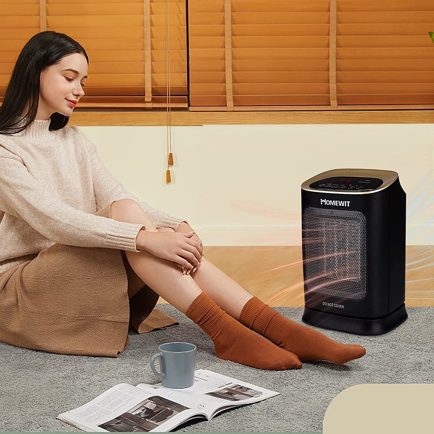 Homewit Heizlüfter Keramik-Heizgerät mit Fernbedienung, 2 Heizstufen, PTC Heizelement, 1800W Keramik-Heizlüfter, 60° automatische Drehen, Für Räume bis 20m²