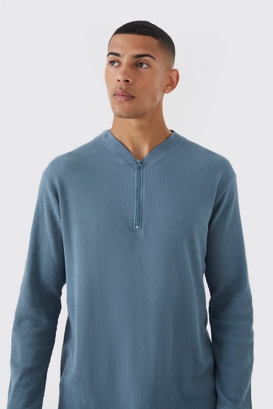 Langärmliges Slim-Fit Poloshirt in Waffeloptik