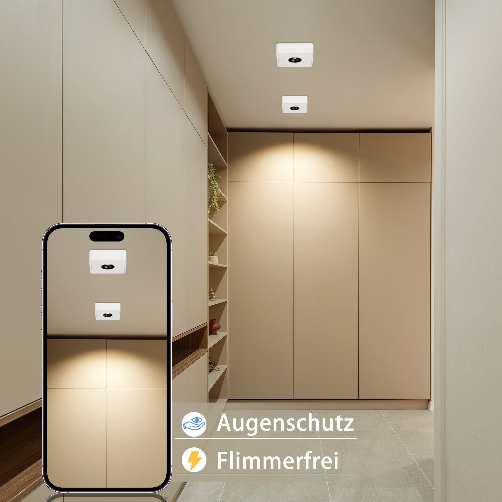 ZMH LED Deckenstrahler Deckenspots LED Aufbauspots - 7W Spots Deckenleuchte Warmweiß, LED fest integriert, 3000k, Deckenstrahler Warmweiß Flach Spotleuchte für Küche, Weiß