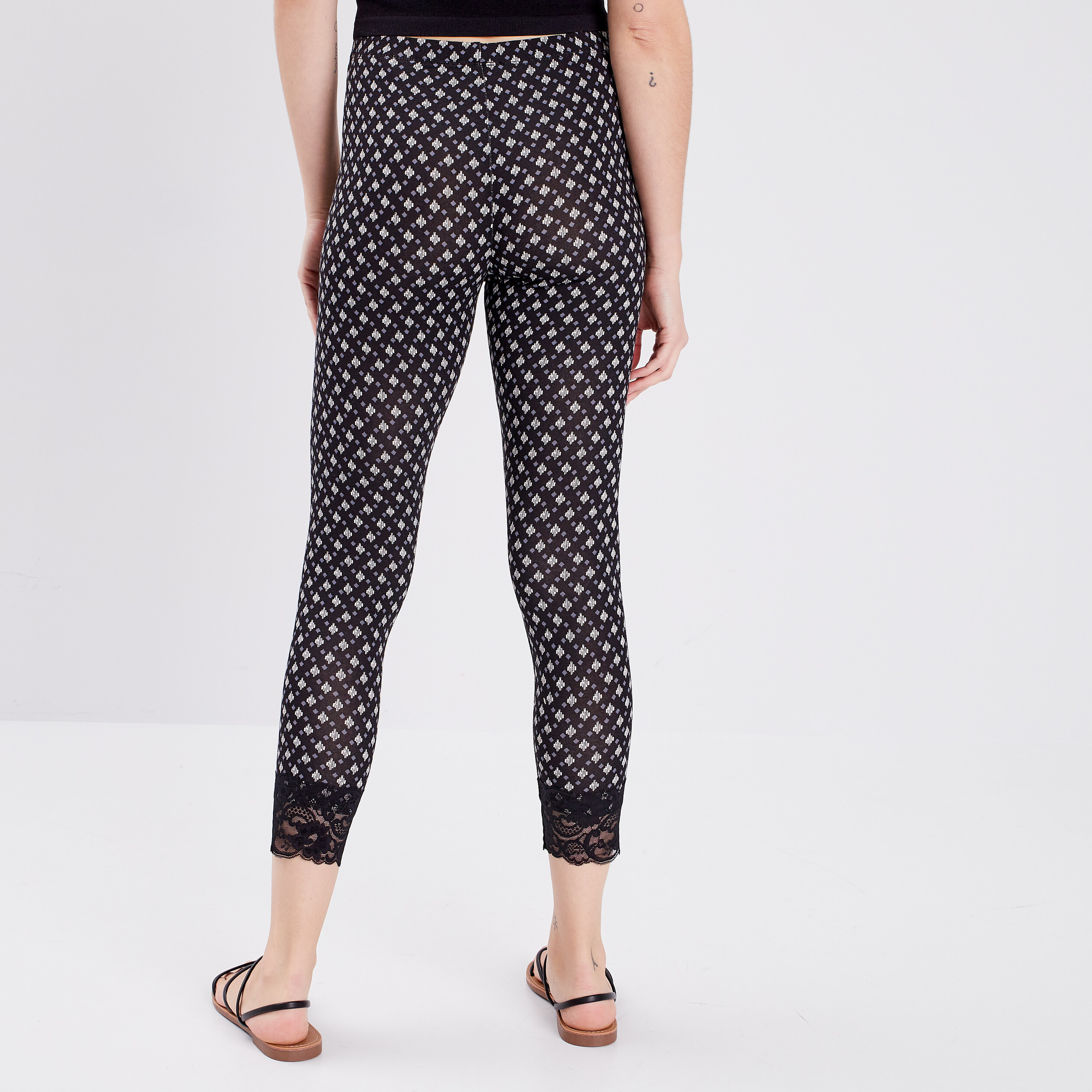 Legging 7 8ème avec dentelle noir femme | La Halle