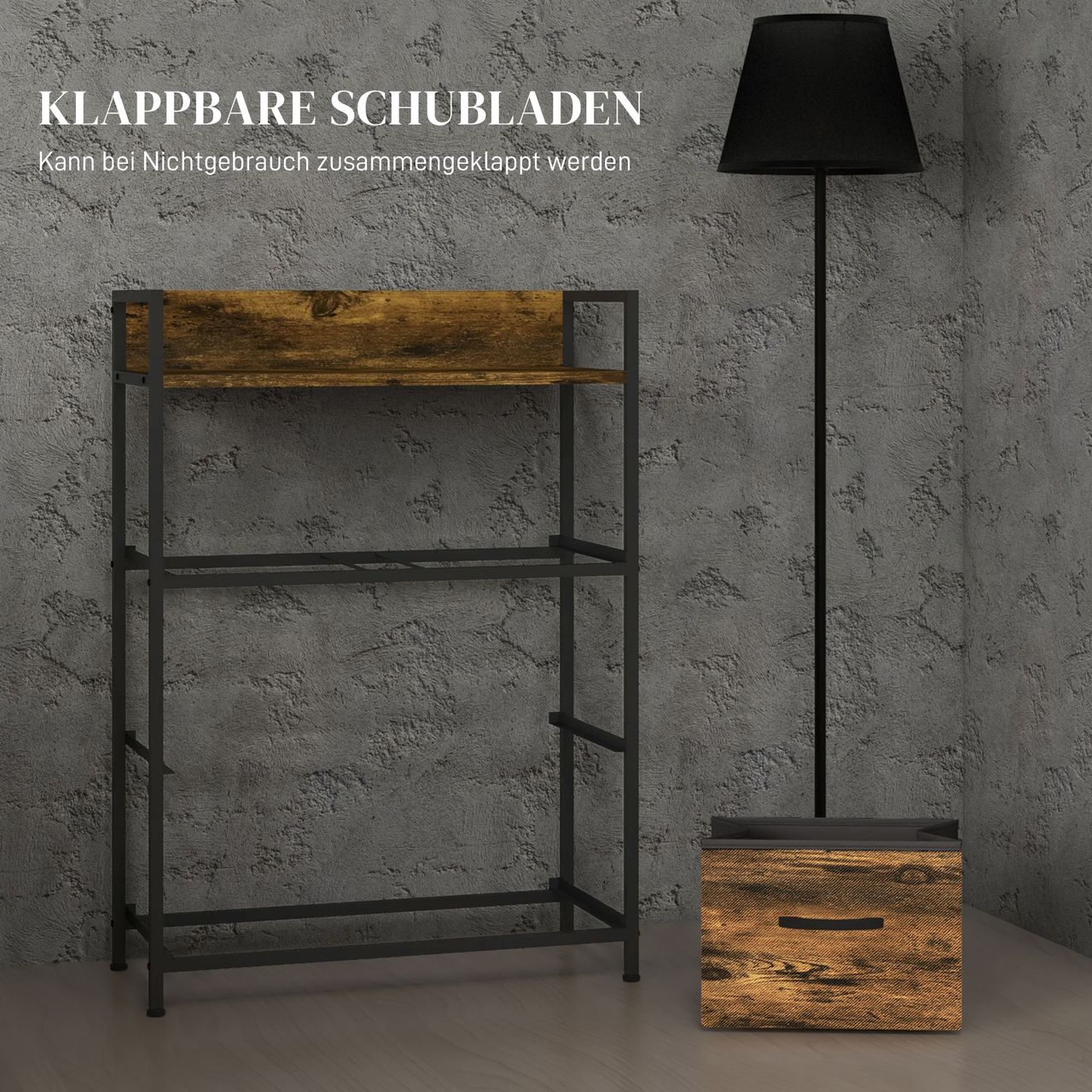 HOMCOM Kommode, Sideboard mit 4 Faltbaren Schubladen aus Stoff, Regal und Griff
