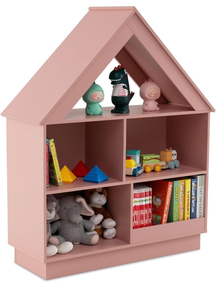 COSTWAY Kinder Bücherregal in Hausform 88 x 34 x 108 cm in Rosa günstig kaufen onesize