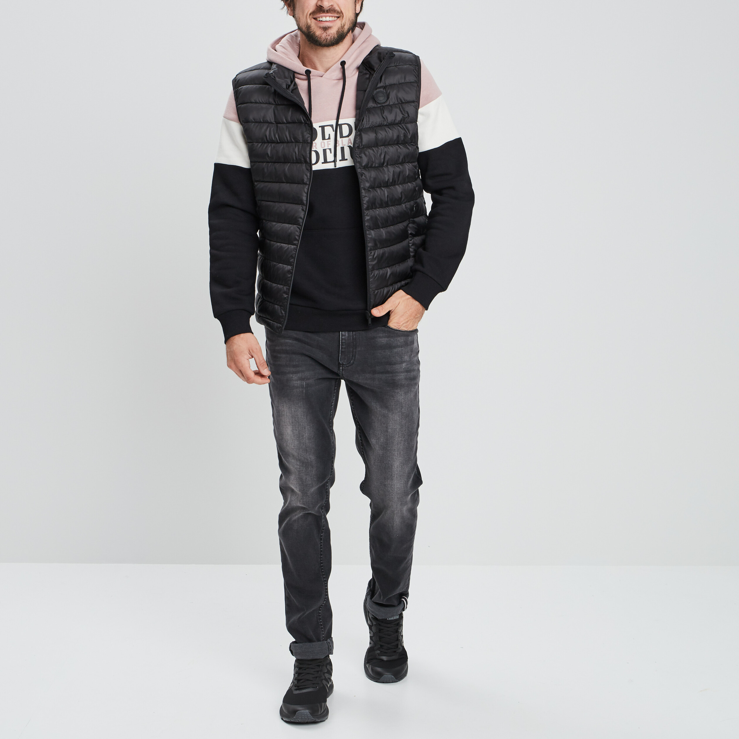 Sweat tricolor à capuche hoodie vieux rose homme | La Halle