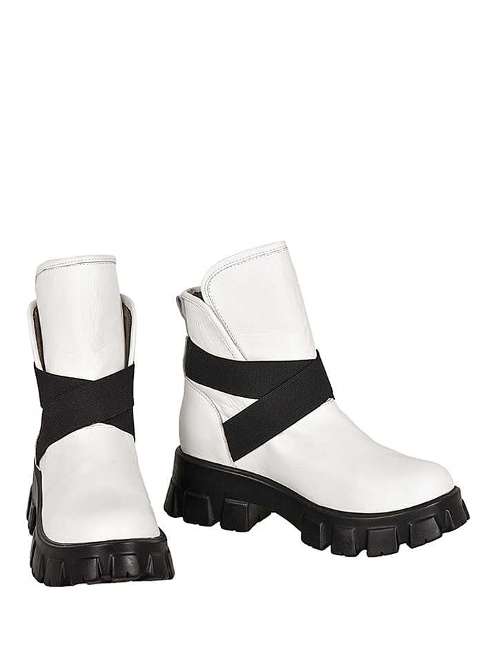 Noosy Leder-Boots in Weiß/ Schwarz günstig kaufen 36