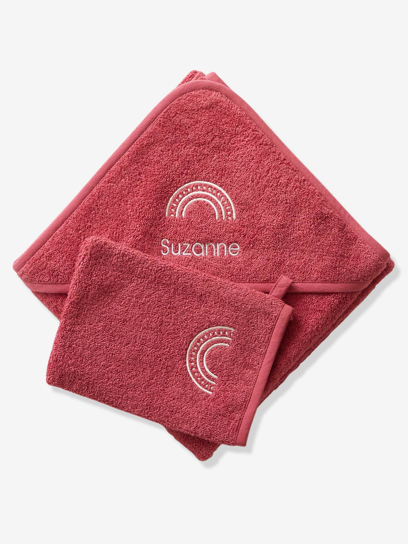Cape de bain personnalisable + gant de toilette bleu moyen
