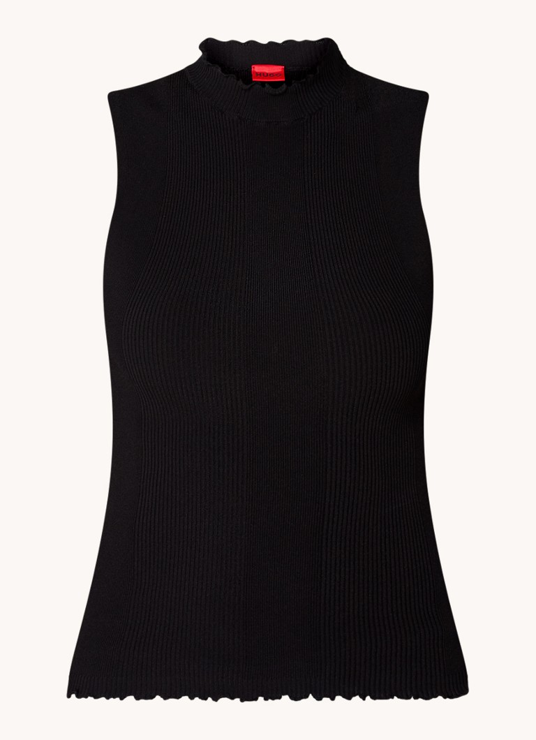 HUGO BOSS Swilk Fine Knit Sleeveless Top with Rib Structure