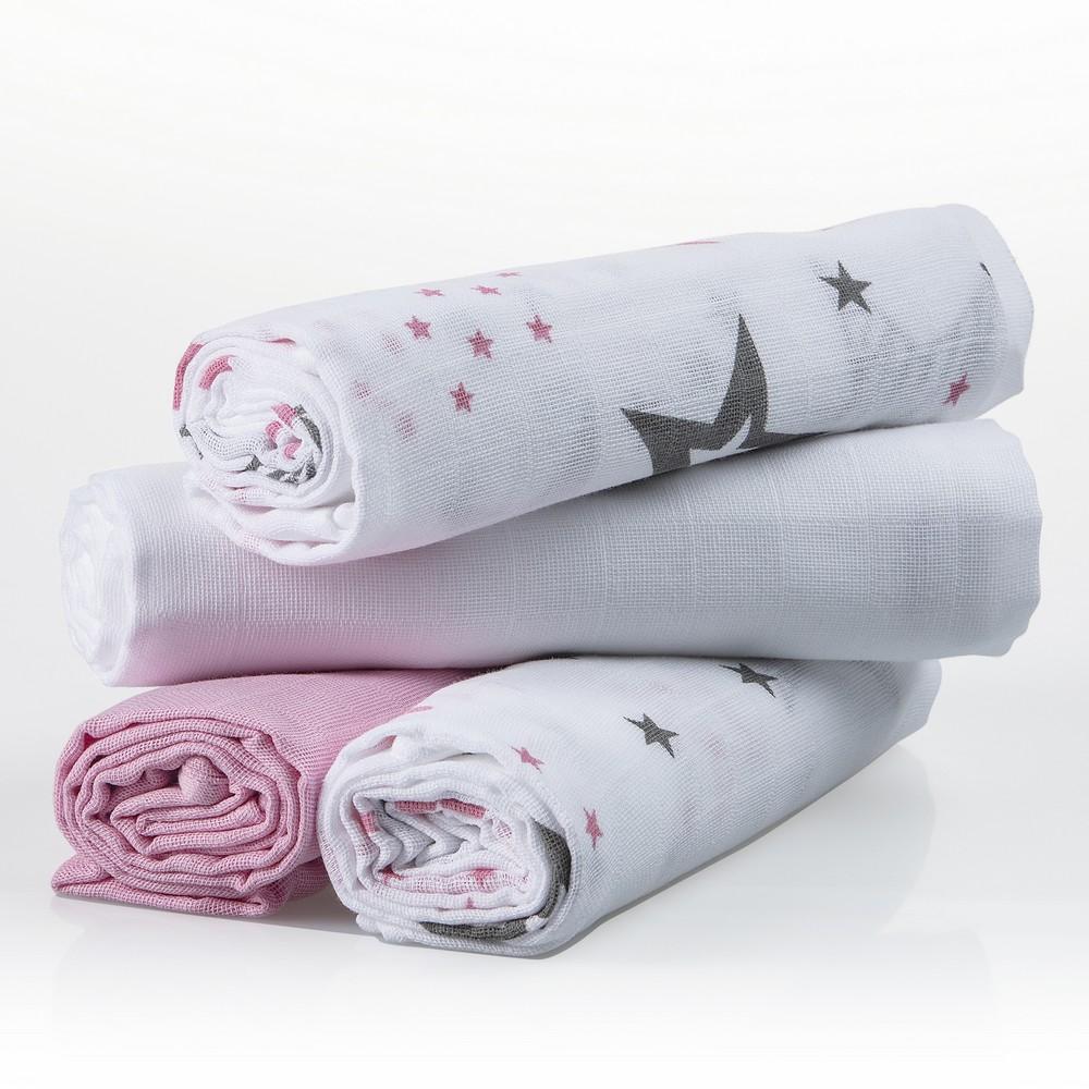 Makian Mullwindeln, 4er Set, Design Sterne/rosa, 80x80cm