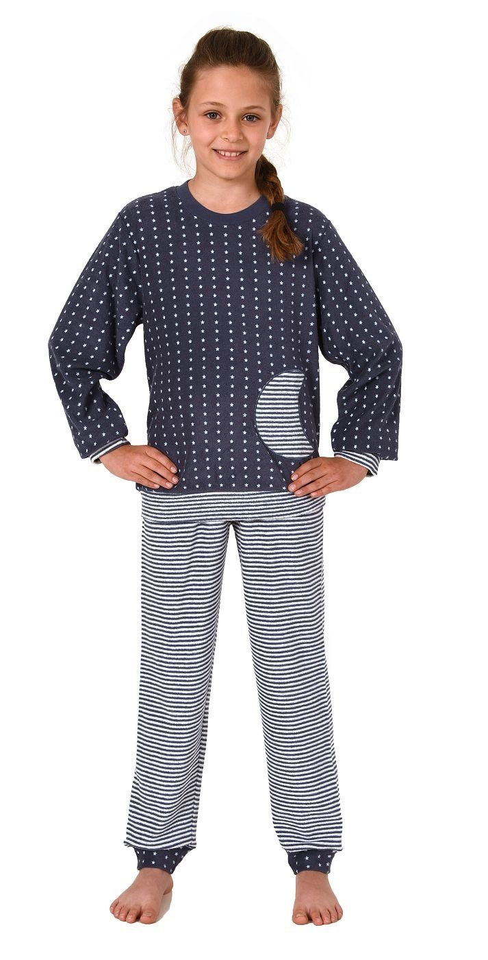 Normann Pyjama Jungen Frottee Pyjama mit Bündchen, warmer Schlafanzug in Ringeloptik