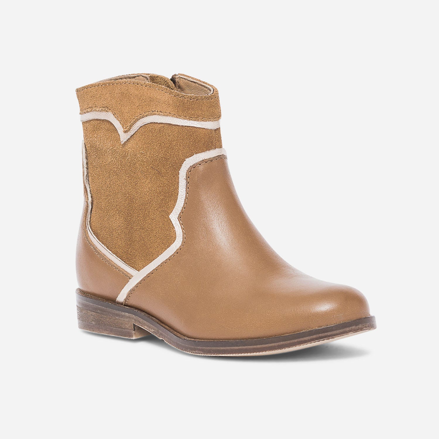 Boots camel et or en cuir