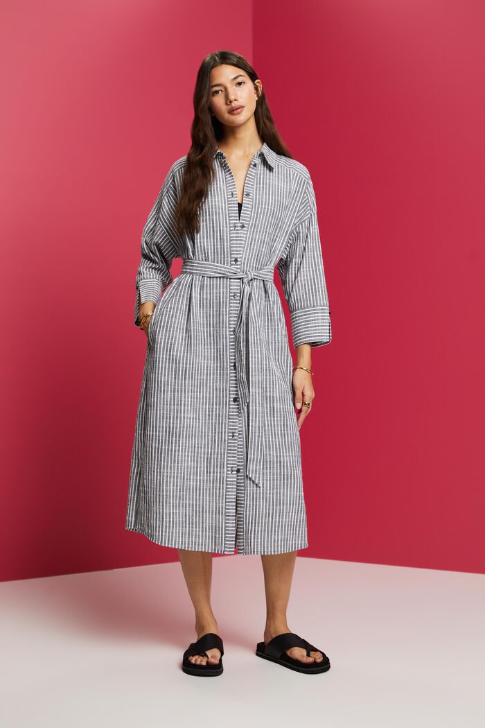 Hemdblusenkleid mit Gürtel, 100 % Baumwolle