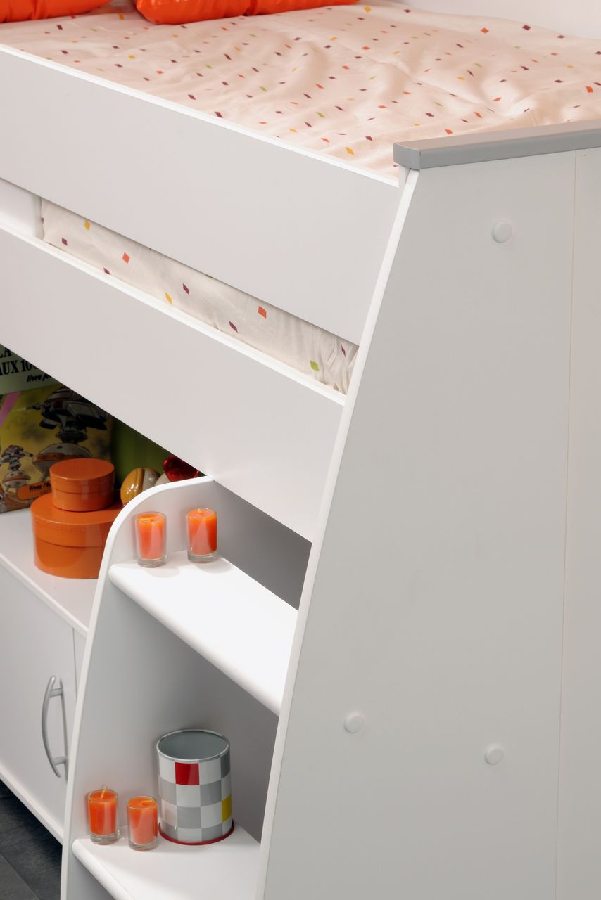 Parisot Reverse 1, Hochbett mit ausziehbarem Schreibtisch auf Rollen