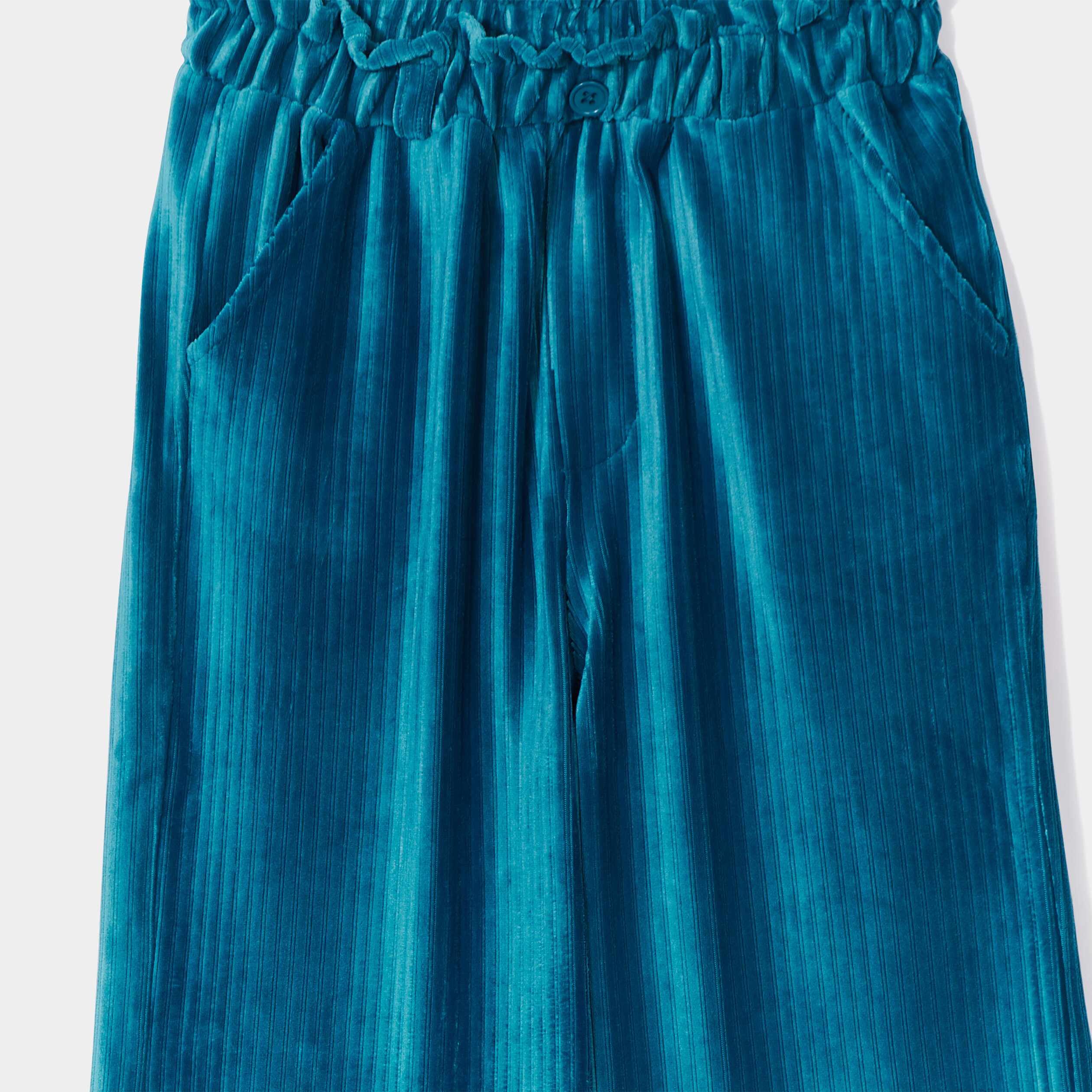 Pantalon large velours satin vert canard fille | La Halle