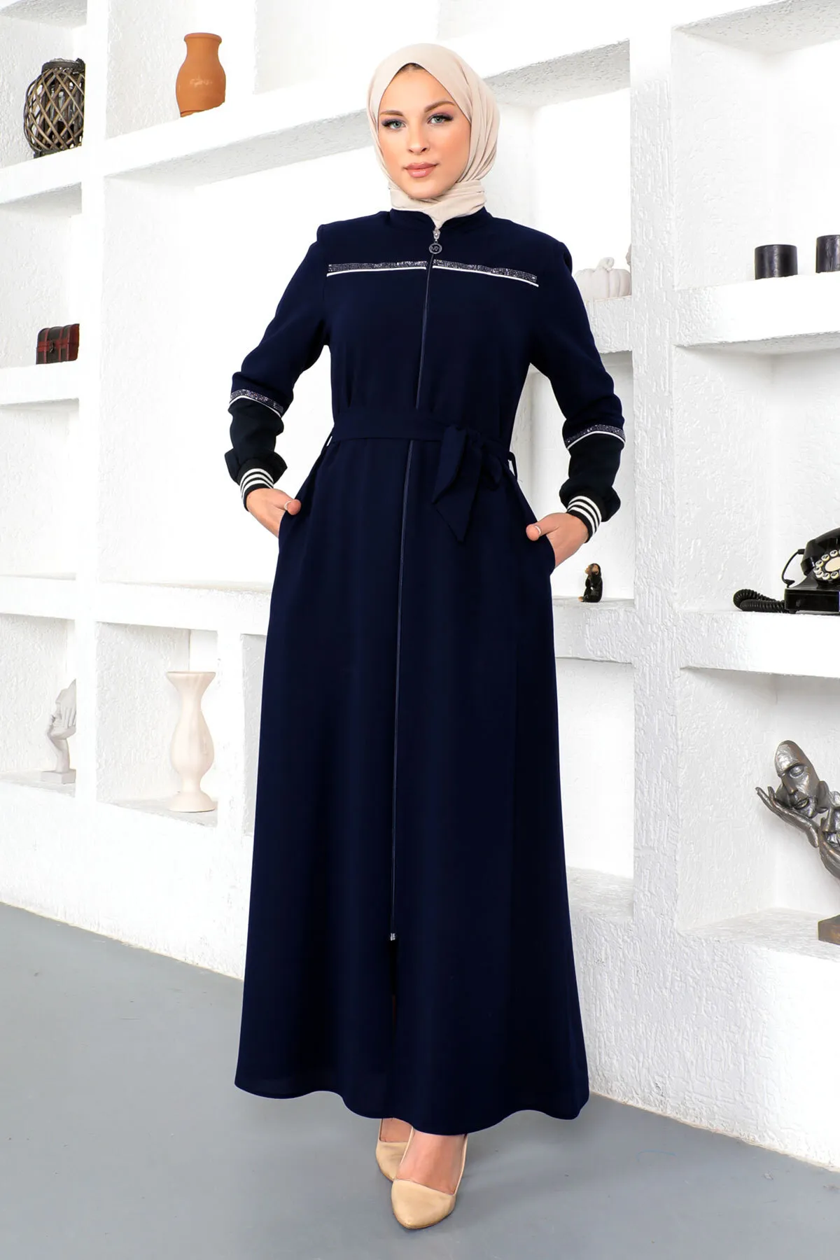 Tesettür Dünyası  Gerippter Hijab Abaya Tsd230328 Marineblau