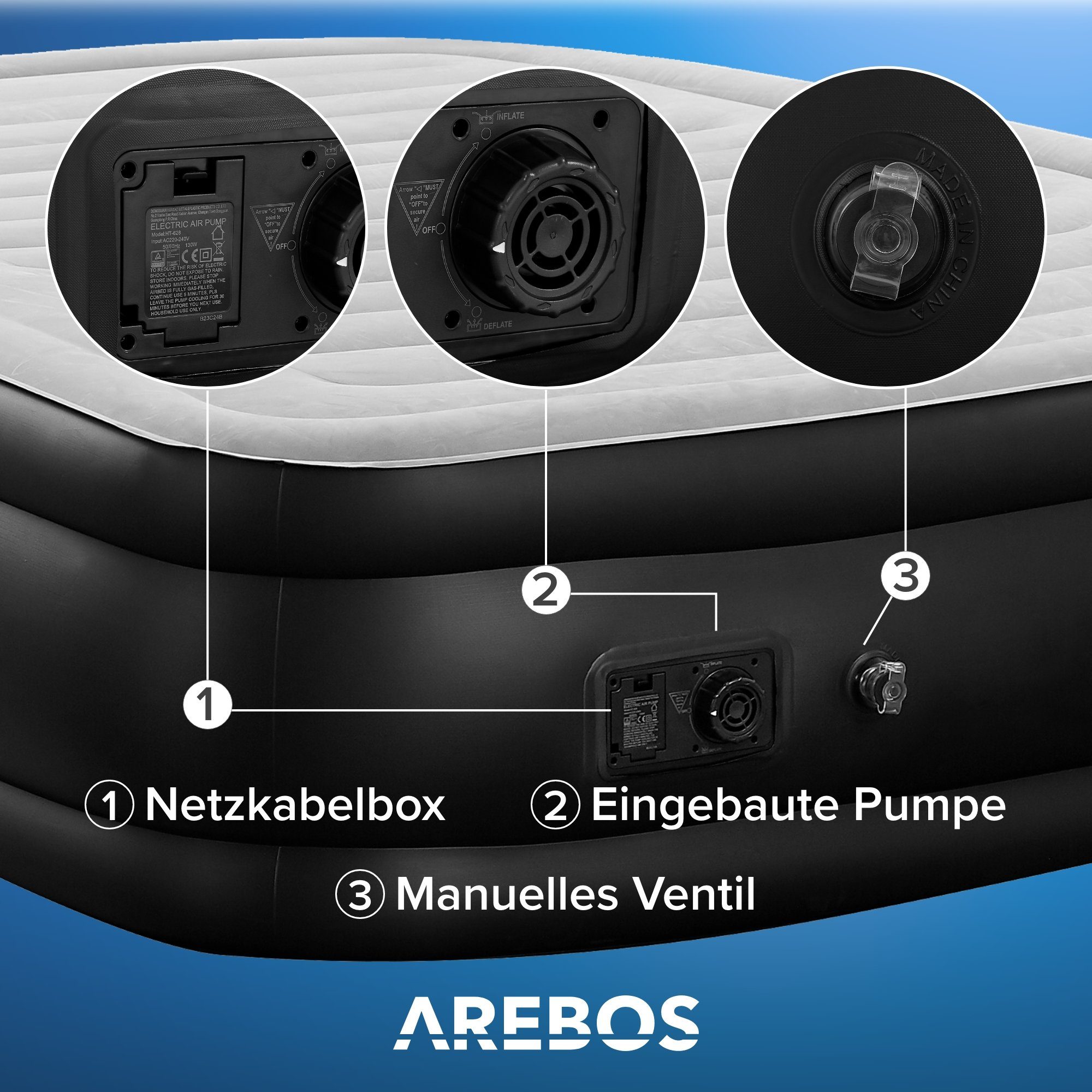 Arebos Luftbett Luftmatratze Aufblasbare Matratze Selbstaufblasend mit Pumpe, (Stück, Grau / Anthrazit Doppel)