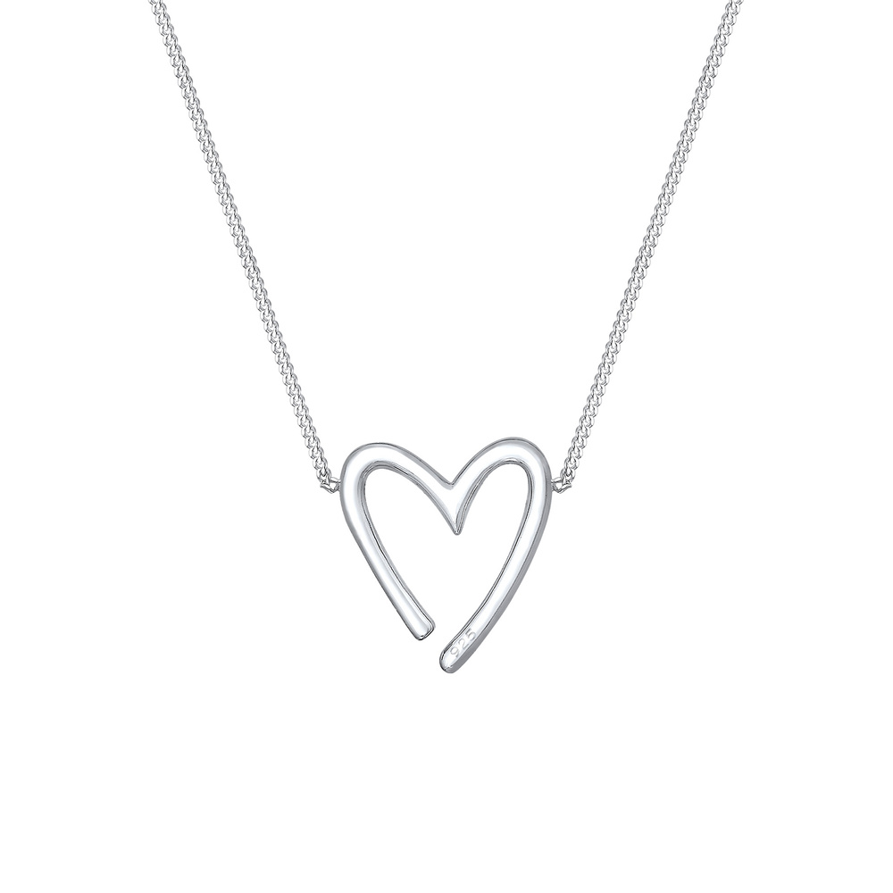Elli Elli Collier Panzerkette Herz Anhänger Offen Liebe 925 Silber Bijoux