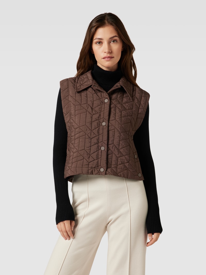 Cropped Steppweste mit Umlegekragen Modell 'Walito' in mittelbraun