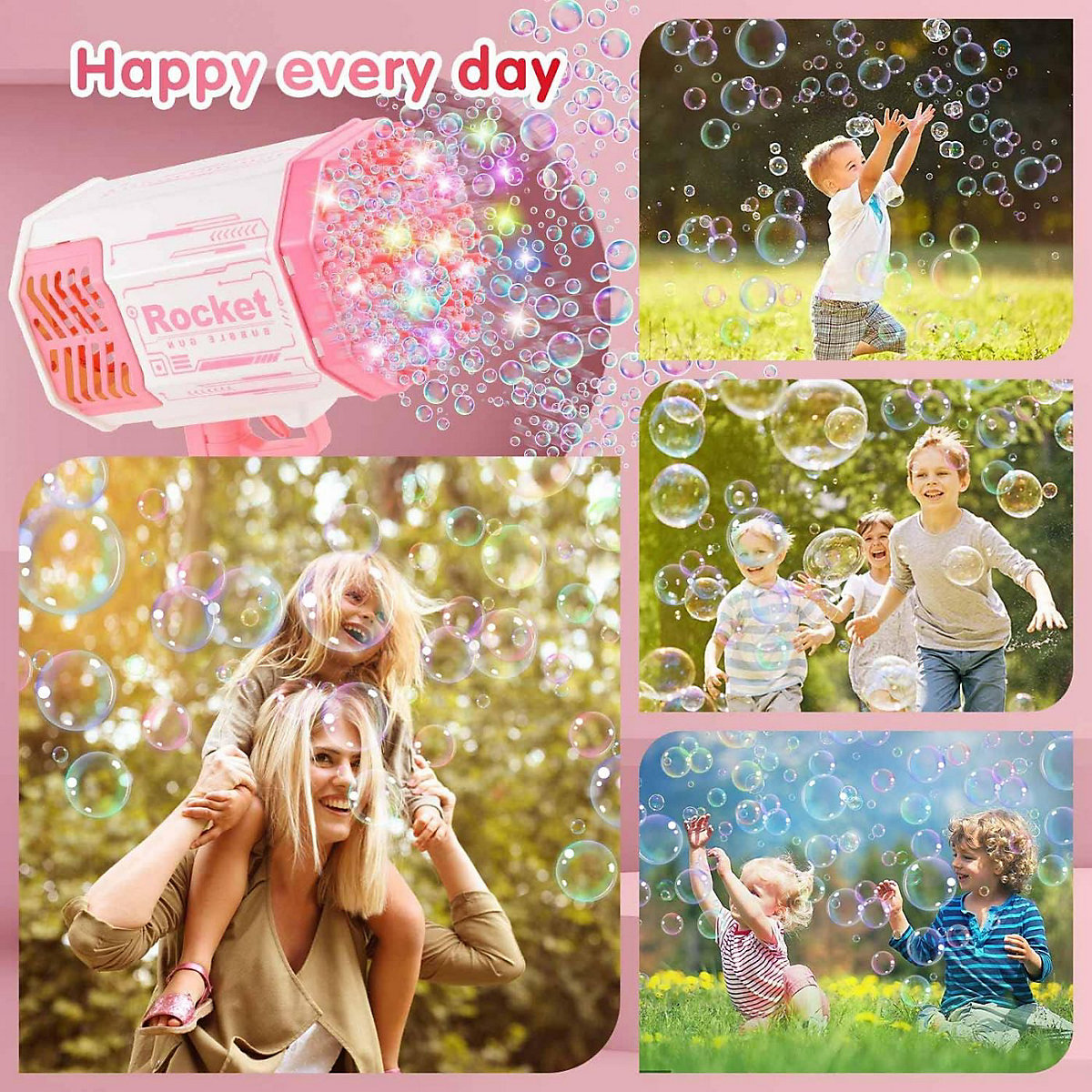 Seifenblasenmaschine Bubble Machine Elektrische Wasserpistole Outdoor Spielzeug - 69 Löcher Seifenblasen Hochzeit Toy Gun Mit Lichtern - Bubble Für Halloween Party Hochzeit Bubble 69 Loch Seifenblas