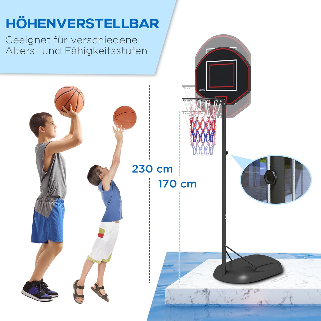 SPORTNOW SPORTNOW Basketballständer 221-282cm Höhenverstellbar Basketballkorb mit Ständer