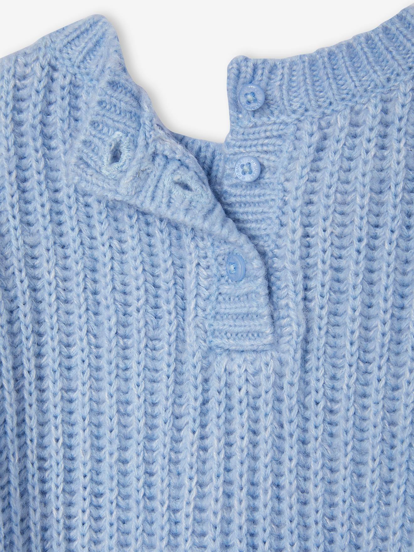 Pull tricot bébé coeur doré bleu ciel